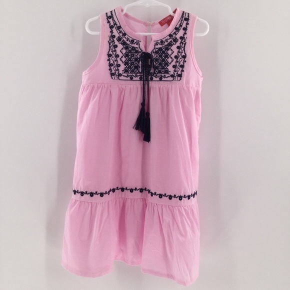 Top girl pink & blue embroidered sleeveless dress - Picture 1 of 8